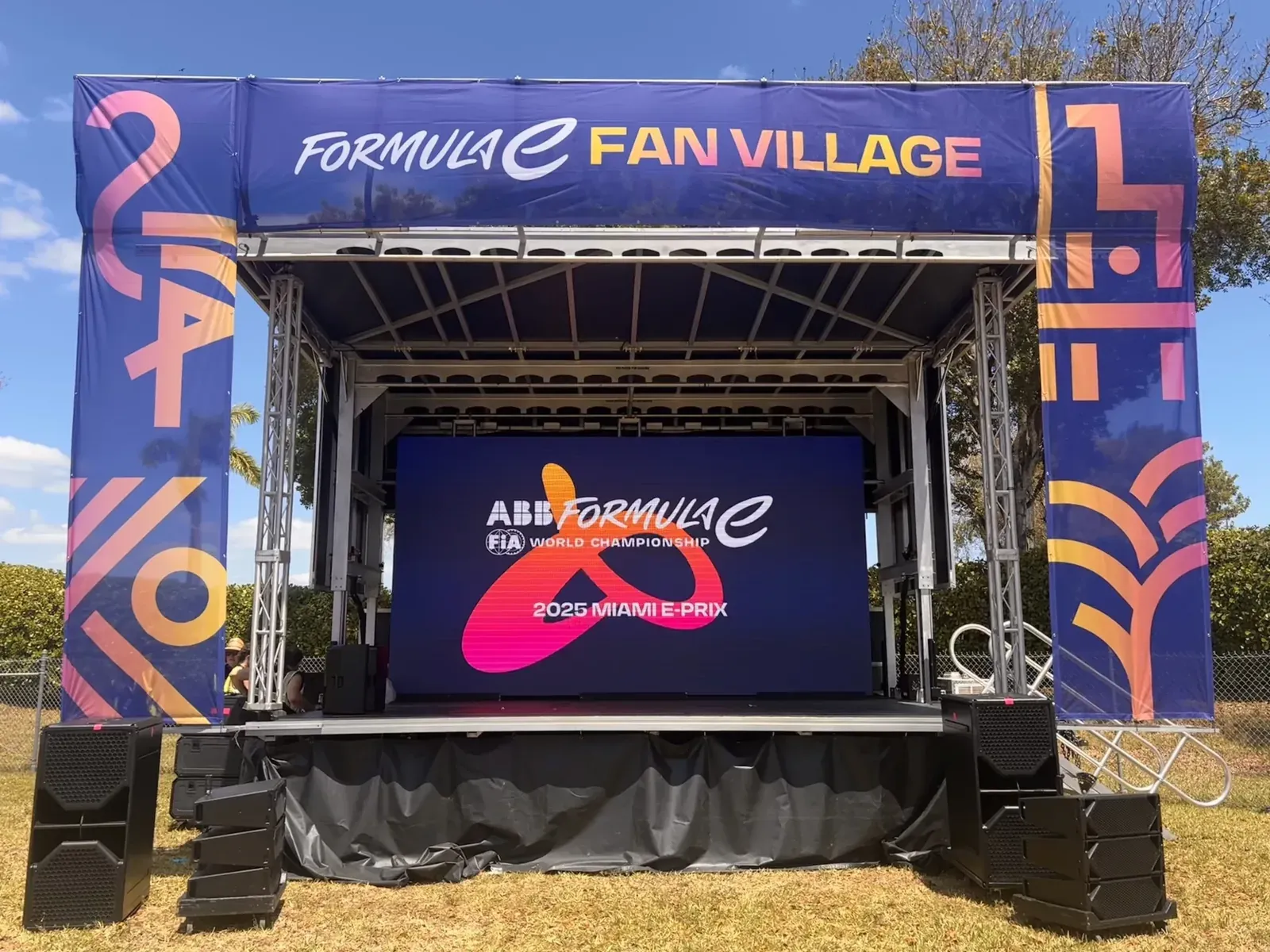APEX 2016 stage dressed as the Formula E Fan Village stage at the 2025 Miami E-Prix